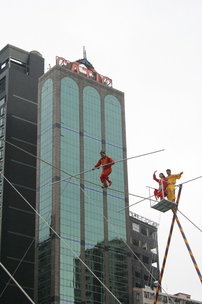 A stunt performed by the Prince of the Sky, Adili, from the Xinjiang Uyghur Autonomous Region.