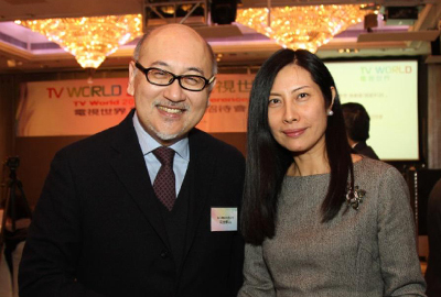 Dim Sum TV’s Director and CEO Mr Kit Szeto and HKTDC’s Director of Service Promotion Ms Jenny Koo take photos together after the press conference.