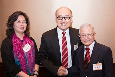 Dr. Cherry Leung (left), Executive Director of Forest Rich (Hong Kong) Limited, and Deputy Director of the Organising Committee, Mr. Ho Chang Pang (right) with Mr. Kit Szeto